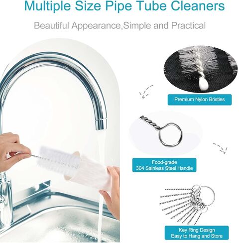 Straw Cleaner Brush Sets, 10 inch Long Tube and Bottle Cleaning Brushes, 10 PCS Professional Flexible Brushes for Cleaning Pipes, Keyboards, Glass and Narrow Neck Bottles Cups in Kuwait