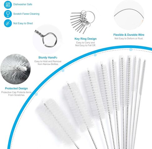 Straw Cleaner Brush Sets, 10 inch Long Tube and Bottle Cleaning Brushes, 10 PCS Professional Flexible Brushes for Cleaning Pipes, Keyboards, Glass and Narrow Neck Bottles Cups in Kuwait