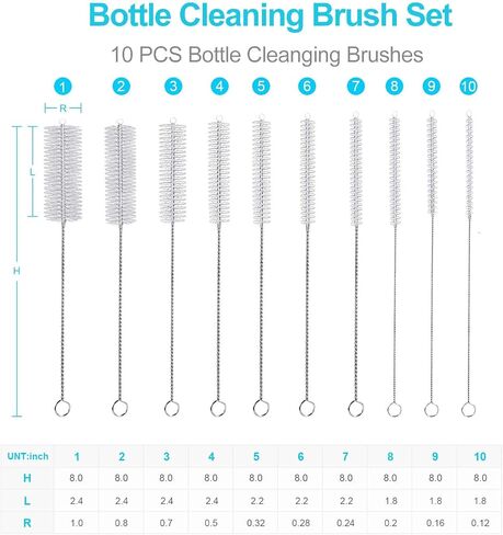 Straw Cleaner Brush Sets, 10 inch Long Tube and Bottle Cleaning Brushes, 10 PCS Professional Flexible Brushes for Cleaning Pipes, Keyboards, Glass and Narrow Neck Bottles Cups in Saudi Arabia