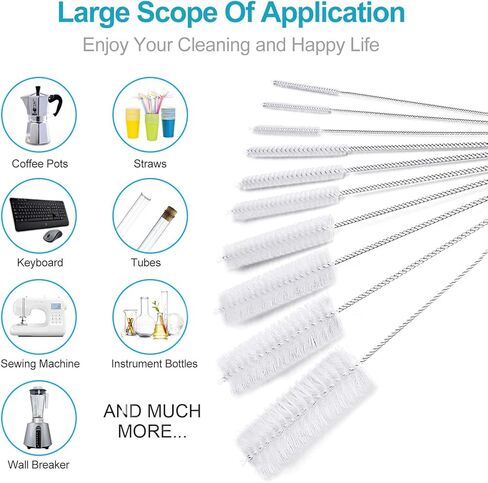 Straw Cleaner Brush Sets, 10 inch Long Tube and Bottle Cleaning Brushes, 10 PCS Professional Flexible Brushes for Cleaning Pipes, Keyboards, Glass and Narrow Neck Bottles Cups in Kuwait