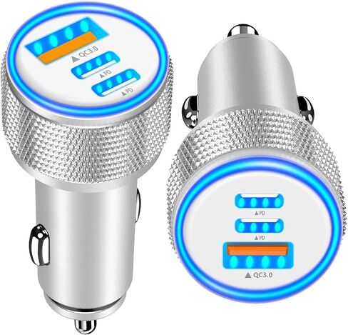 USB C Car Charger, 2Pack BAOYUANDA 67W 3-Port USB-C & USB-A Fast Car Charger Cigarette Lighter Fast Charging for iPhone 16/15/14/13/12/11/Pro Max, iPad Pro, Galaxy S24/S23/S22, Google Pixel, Android in Kuwait