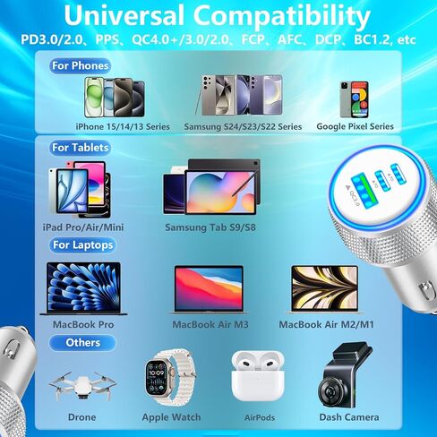 USB C Car Charger, 2Pack BAOYUANDA 67W 3-Port USB-C & USB-A Fast Car Charger Cigarette Lighter Fast Charging for iPhone 16/15/14/13/12/11/Pro Max, iPad Pro, Galaxy S24/S23/S22, Google Pixel, Android in Kuwait