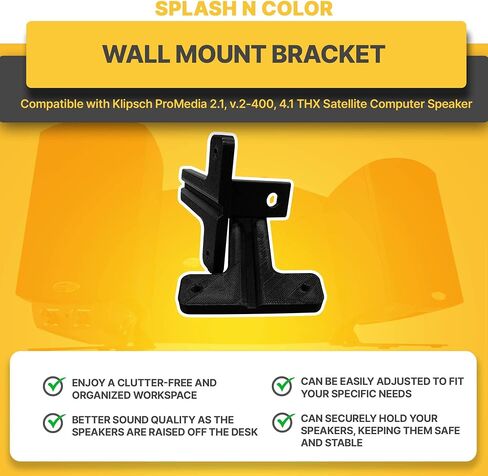 SplashNColor Wall Mount Bracket Compatible with Klipsch ProMedia 2.1, v.2-400, 4.1 THX Satellite Computer Speaker, Space-Saving Solution for Your Audio Setup, Black in Saudi Arabia