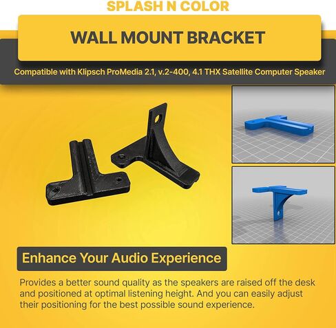 SplashNColor Wall Mount Bracket Compatible with Klipsch ProMedia 2.1, v.2-400, 4.1 THX Satellite Computer Speaker, Space-Saving Solution for Your Audio Setup, Black in Saudi Arabia
