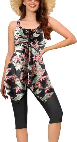 ECUPPER Women Plus Size Tankini Swimsuit Two Piece Swimdress Modest Adjustable Bathing Suit with Shorts in Kuwait