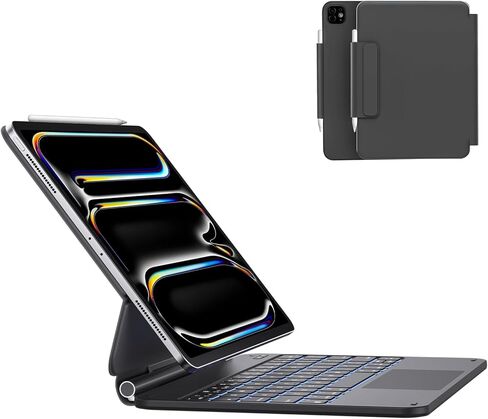 AUSDOM iPad Pro 11-inch Case 2024 with Keyboard (M4), Rechargeable Magic Keyboard with 11 Colors Backlight, Multi-Touch Trackpad, Pencil Holder and Magnetic Stand for iPad Pro 11 5th Gen-Black in Kuwait