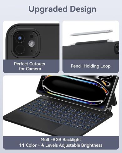 AUSDOM iPad Pro 11-inch Case 2024 with Keyboard (M4), Rechargeable Magic Keyboard with 11 Colors Backlight, Multi-Touch Trackpad, Pencil Holder and Magnetic Stand for iPad Pro 11 5th Gen-Black in Kuwait