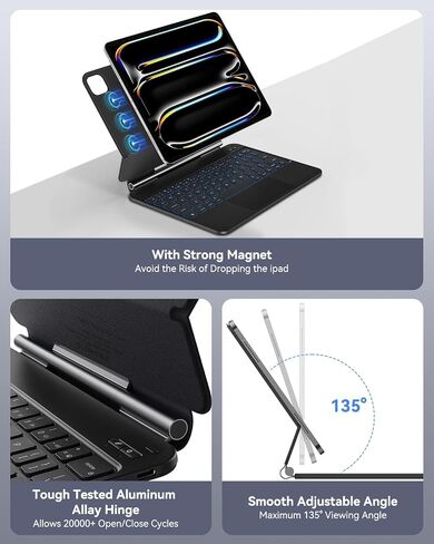 AUSDOM iPad Pro 11-inch Case 2024 with Keyboard (M4), Rechargeable Magic Keyboard with 11 Colors Backlight, Multi-Touch Trackpad, Pencil Holder and Magnetic Stand for iPad Pro 11 5th Gen-Black in Kuwait