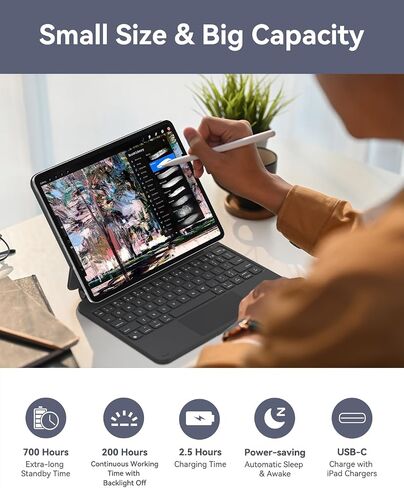 AUSDOM iPad Pro 11-inch Case 2024 with Keyboard (M4), Rechargeable Magic Keyboard with 11 Colors Backlight, Multi-Touch Trackpad, Pencil Holder and Magnetic Stand for iPad Pro 11 5th Gen-Black in Kuwait