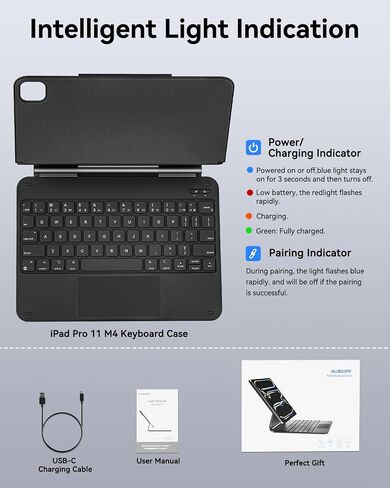 AUSDOM iPad Pro 11-inch Case 2024 with Keyboard (M4), Rechargeable Magic Keyboard with 11 Colors Backlight, Multi-Touch Trackpad, Pencil Holder and Magnetic Stand for iPad Pro 11 5th Gen-Black in Kuwait
