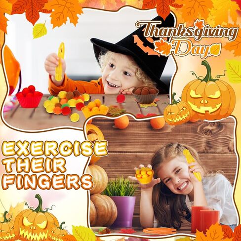 Hotop 312 Pieces Fine Motor Toys Counting Sorting Fall Thanksgiving Decorations 100 Pcs Assorted Pompoms 200 Pcs Artificial Maple Leaves 2 Pcs Tweezers 10 Pcs Cups for Autumn Thanksgiving Decoration in Saudi Arabia