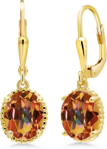 Gem Stone King 18K Yellow Gold Plated Silver Blue Sapphire Leverback Dangle Earrings For Women (5.00 Cttw, Gemstone September Birthstone, Oval 9X7MM) in Saudi Arabia