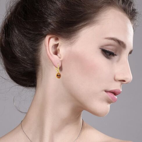 Gem Stone King 18K Yellow Gold Plated Silver Blue Sapphire Leverback Dangle Earrings For Women (5.00 Cttw, Gemstone September Birthstone, Oval 9X7MM) in Saudi Arabia