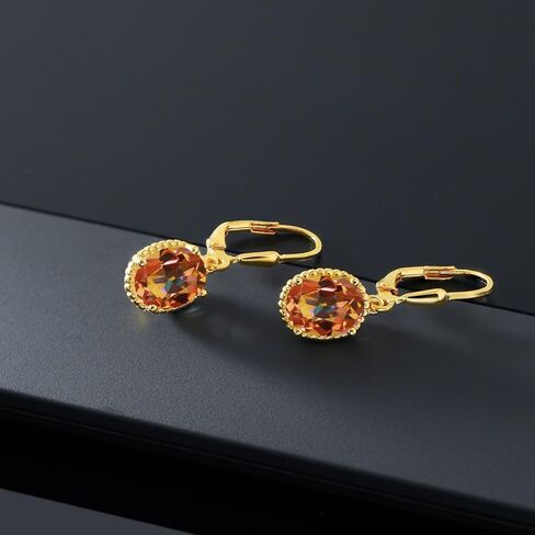 Gem Stone King 18K Yellow Gold Plated Silver Blue Sapphire Leverback Dangle Earrings For Women (5.00 Cttw, Gemstone September Birthstone, Oval 9X7MM) in Saudi Arabia
