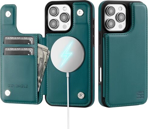 Compatible with iPhone 16 Pro Wallet Case,【Compatible with Magsafe】 Women Men PU Leather Flip Folio Protective Cover Credit Card Slots Kickstand RFID Blocking,for Apple 16 Pro,Green in Kuwait