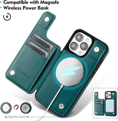 Compatible with iPhone 16 Pro Wallet Case,【Compatible with Magsafe】 Women Men PU Leather Flip Folio Protective Cover Credit Card Slots Kickstand RFID Blocking,for Apple 16 Pro,Green in Kuwait