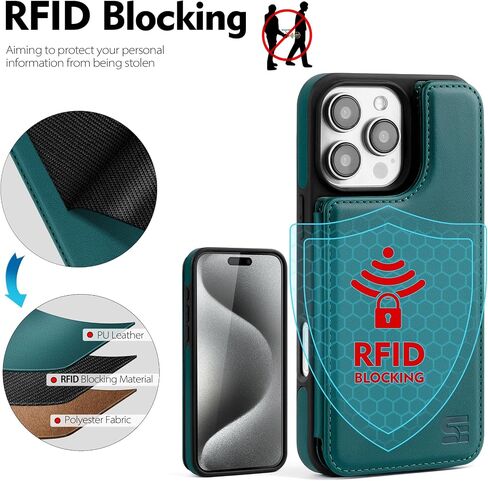Compatible with iPhone 16 Pro Wallet Case,【Compatible with Magsafe】 Women Men PU Leather Flip Folio Protective Cover Credit Card Slots Kickstand RFID Blocking,for Apple 16 Pro,Green in Kuwait