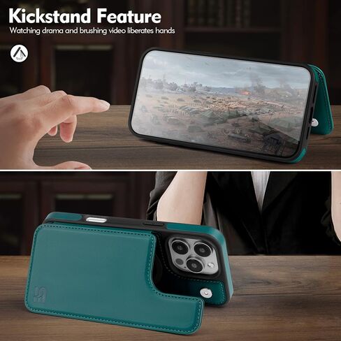 Compatible with iPhone 16 Pro Wallet Case,【Compatible with Magsafe】 Women Men PU Leather Flip Folio Protective Cover Credit Card Slots Kickstand RFID Blocking,for Apple 16 Pro,Green in Kuwait