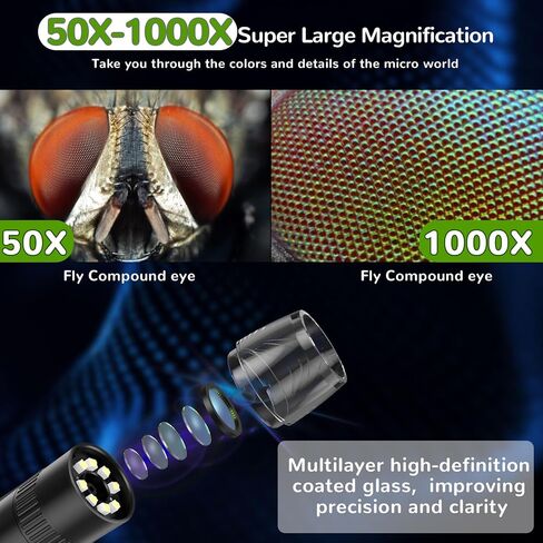مجهر IMICHI للأطفال تكبير 50X-1000X - شاشة IPS HD مقاس 2 بوصة، صور بدقة 2-31 ميجابكسل، فيديو بدقة 1080 بكسل، عمر بطارية لمدة ساعتين، سهل الحمل، شرائح متضمنة - هدية مجموعة علمية مثالية للأطفال من سن 8 إلى 12 عامًا in Saudi Arabia
