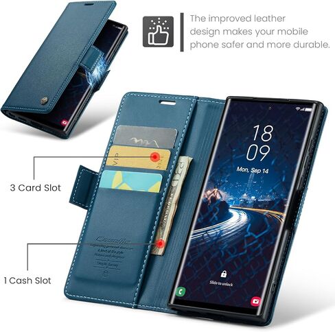 متوافق مع حافظة هاتف سامسونج جالاكسي S24 الترا مع حامل بطاقات RFID، حافظة هاتف جلدية قابلة للطي بمسند لهاتف سامسونج جالاكسي S24 الترا 6.8 بوصة (أسود) in Kuwait