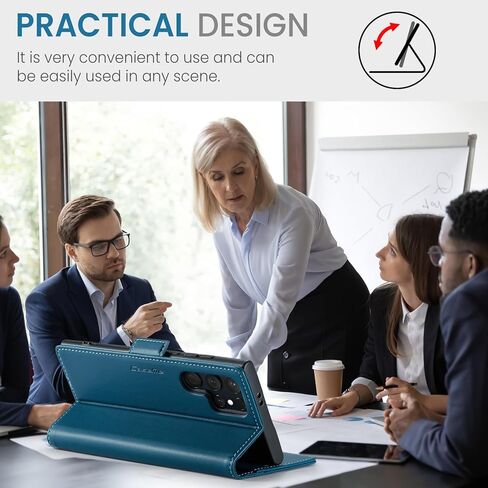 متوافق مع حافظة هاتف سامسونج جالاكسي S24 الترا مع حامل بطاقات RFID، حافظة هاتف جلدية قابلة للطي بمسند لهاتف سامسونج جالاكسي S24 الترا 6.8 بوصة (أسود) in Kuwait