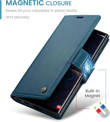 متوافق مع حافظة هاتف سامسونج جالاكسي S24 الترا مع حامل بطاقات RFID، حافظة هاتف جلدية قابلة للطي بمسند لهاتف سامسونج جالاكسي S24 الترا 6.8 بوصة (أسود) in Kuwait