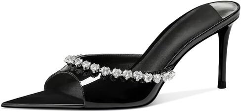Women's Pointed Open Toe Mule Heels Rhinestone Stilettos Heeled Mules Dressy Slip On High Heels in Saudi Arabia