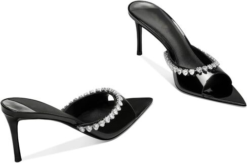 Women's Pointed Open Toe Mule Heels Rhinestone Stilettos Heeled Mules Dressy Slip On High Heels in Saudi Arabia