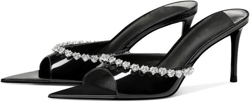 Women's Pointed Open Toe Mule Heels Rhinestone Stilettos Heeled Mules Dressy Slip On High Heels in Saudi Arabia