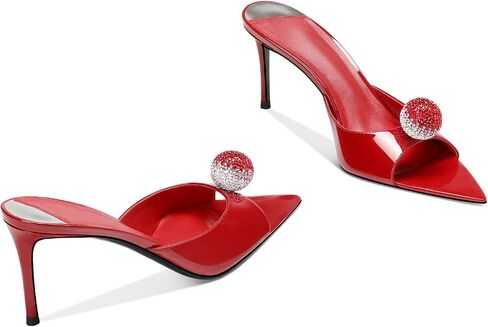 Women's Pointed Open Toe Mule Heels Rhinestone Stilettos Heeled Mules Dressy Slip On High Heels in Saudi Arabia