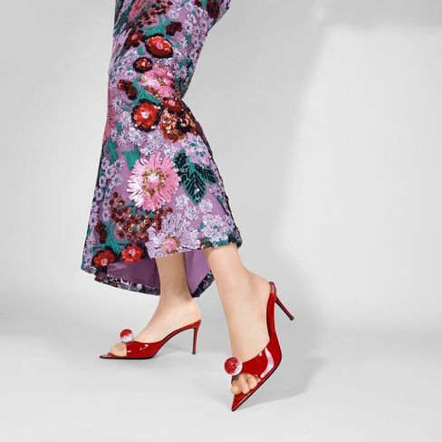 Women's Pointed Open Toe Mule Heels Rhinestone Stilettos Heeled Mules Dressy Slip On High Heels in Saudi Arabia