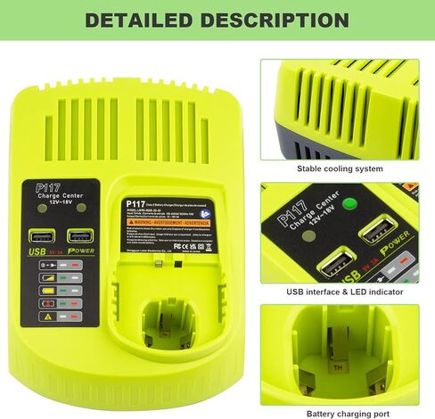 Futurebatt 18V استبدال شاحن سريع لRyobi P117 12V-18V بطارية واحدة + بطارية ليثيوم أيون/NiCad/NiMh P102 P108 P189 P197 P103 P105 P107 P190 P191 PBP002 PBP005 in Saudi Arabia