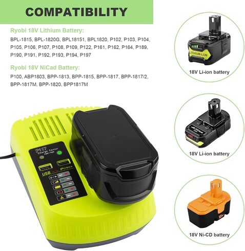 Futurebatt 18V استبدال شاحن سريع لRyobi P117 12V-18V بطارية واحدة + بطارية ليثيوم أيون/NiCad/NiMh P102 P108 P189 P197 P103 P105 P107 P190 P191 PBP002 PBP005 in Saudi Arabia