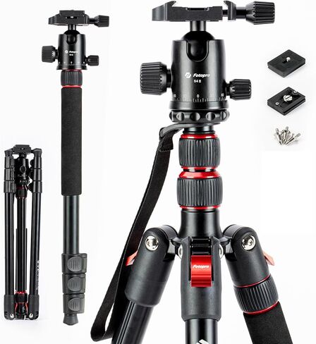 حامل ثلاثي للكاميرا Fotopro مقاس 78 بوصة، حامل ثلاثي من الألومنيوم قابل للطي برأس كروي 360 درجة مع لوحة تحرير سريعة حمولة 6 كجم، ارتفاع قابل للتعديل من 47 سم إلى 197 سم لهاتف الكاميرا الرياضية DSLR in Kuwait
