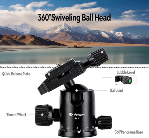 حامل ثلاثي للكاميرا Fotopro مقاس 78 بوصة، حامل ثلاثي من الألومنيوم قابل للطي برأس كروي 360 درجة مع لوحة تحرير سريعة حمولة 6 كجم، ارتفاع قابل للتعديل من 47 سم إلى 197 سم لهاتف الكاميرا الرياضية DSLR in Kuwait