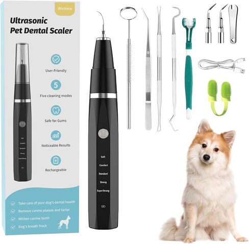 Dog Teeth Cleaning Kit Plaque Remover for Teeth - Pet Puppy Dental Toothbrush Tool-Ultrasonic Cleaner Brushing Care-Teeth Cleaning for Dogs, Dental Tools for Small Large Dogs,Black in Saudi Arabia