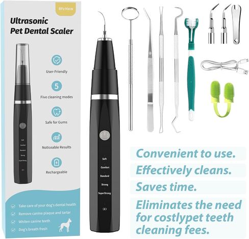 Dog Teeth Cleaning Kit Plaque Remover for Teeth - Pet Puppy Dental Toothbrush Tool-Ultrasonic Cleaner Brushing Care-Teeth Cleaning for Dogs, Dental Tools for Small Large Dogs,Black in Saudi Arabia