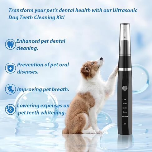 Dog Teeth Cleaning Kit Plaque Remover for Teeth - Pet Puppy Dental Toothbrush Tool-Ultrasonic Cleaner Brushing Care-Teeth Cleaning for Dogs, Dental Tools for Small Large Dogs,Black in Saudi Arabia