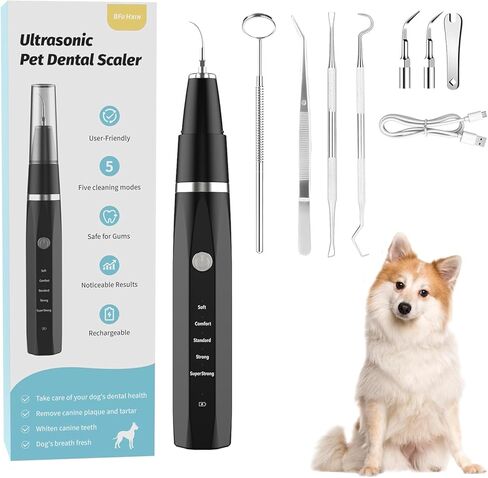 Dog Teeth Cleaning Kit Plaque Remover for Teeth - Pet Puppy Dental Toothbrush Tool-Ultrasonic Cleaner Brushing Care-Teeth Cleaning for Dogs, Dental Tools for Small Large Dogs,Black in Saudi Arabia