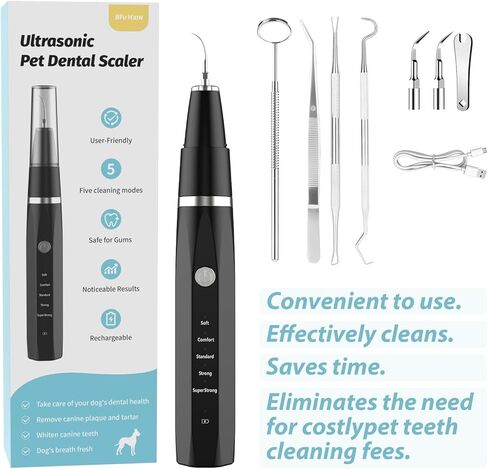 Dog Teeth Cleaning Kit Plaque Remover for Teeth - Pet Puppy Dental Toothbrush Tool-Ultrasonic Cleaner Brushing Care-Teeth Cleaning for Dogs, Dental Tools for Small Large Dogs,Black in Saudi Arabia