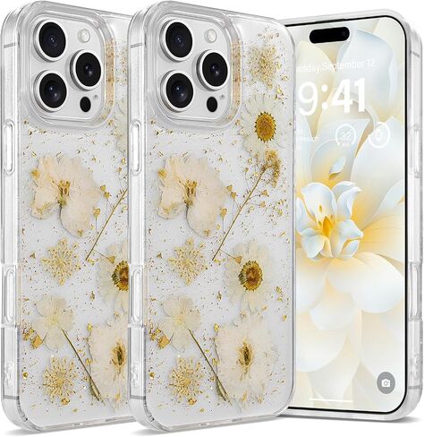 حافظة زهرية لهاتف iPhone 16 Pro Max حافظة شفافة مع أنماط زهور مجففة حقيقية، تصميم زهور لطيفة لامعة للنساء والفتيات غطاء هاتف نحيف ذو حافة ناعمة مقاوم للصدمات لهاتف iPhone 16 Pro Max (ديزي) in Saudi Arabia