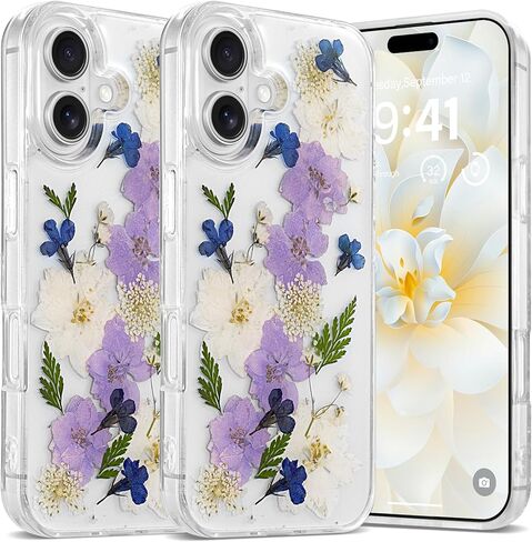 حافظة زهرية لهاتف iPhone 16 Pro Max حافظة شفافة مع أنماط زهور مجففة حقيقية، تصميم زهور لطيفة لامعة للنساء والفتيات غطاء هاتف نحيف ذو حافة ناعمة مقاوم للصدمات لهاتف iPhone 16 Pro Max (ديزي) in Saudi Arabia