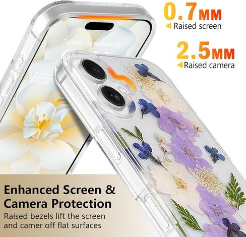 حافظة زهرية لهاتف iPhone 16 Pro Max حافظة شفافة مع أنماط زهور مجففة حقيقية، تصميم زهور لطيفة لامعة للنساء والفتيات غطاء هاتف نحيف ذو حافة ناعمة مقاوم للصدمات لهاتف iPhone 16 Pro Max (ديزي) in Saudi Arabia