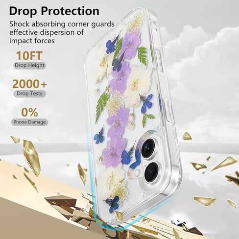 حافظة زهرية لهاتف iPhone 16 Pro Max حافظة شفافة مع أنماط زهور مجففة حقيقية، تصميم زهور لطيفة لامعة للنساء والفتيات غطاء هاتف نحيف ذو حافة ناعمة مقاوم للصدمات لهاتف iPhone 16 Pro Max (ديزي) in Saudi Arabia