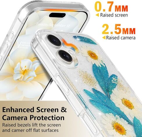 حافظة زهرية لهاتف iPhone 16 Pro Max حافظة شفافة مع أنماط زهور مجففة حقيقية، تصميم زهور لطيفة لامعة للنساء والفتيات غطاء هاتف نحيف ذو حافة ناعمة مقاوم للصدمات لهاتف iPhone 16 Pro Max (ديزي) in Saudi Arabia