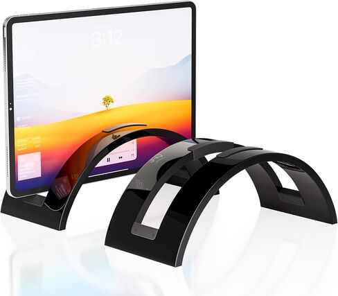 حامل كمبيوتر محمول عمودي من الأكريليك، ملحقات مكتب من الأكريليك، حامل كمبيوتر محمول عمودي للمكتب، منظم توفير لجميع أجهزة MacBook، Surface، Samsung، HP، Dell (شفاف) in Kuwait