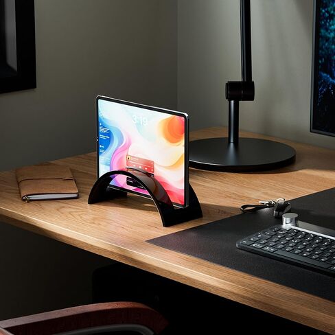 حامل كمبيوتر محمول عمودي من الأكريليك، ملحقات مكتب من الأكريليك، حامل كمبيوتر محمول عمودي للمكتب، منظم توفير لجميع أجهزة MacBook، Surface، Samsung، HP، Dell (شفاف) in Kuwait