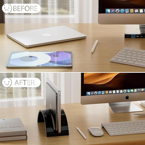 حامل كمبيوتر محمول عمودي من الأكريليك، ملحقات مكتب من الأكريليك، حامل كمبيوتر محمول عمودي للمكتب، منظم توفير لجميع أجهزة MacBook، Surface، Samsung، HP، Dell (شفاف) in Kuwait