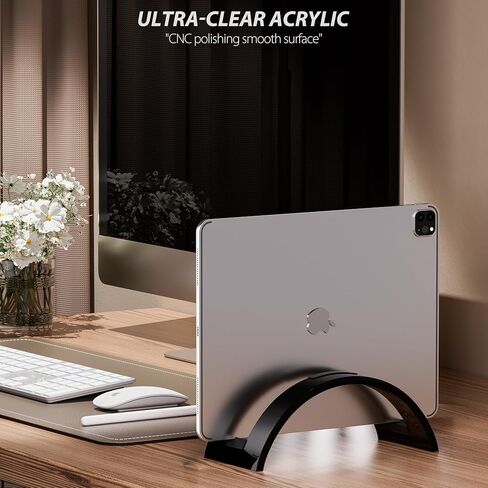 حامل كمبيوتر محمول عمودي من الأكريليك، ملحقات مكتب من الأكريليك، حامل كمبيوتر محمول عمودي للمكتب، منظم توفير لجميع أجهزة MacBook، Surface، Samsung، HP، Dell (شفاف) in Kuwait