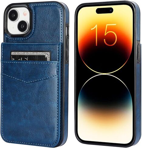 KIHUWEY متوافق مع محفظة iPhone 15 Plus مع حامل بطاقة الائتمان، غطاء حماية متين من الجلد الفاخر بمشبك مغناطيسي لهاتف iPhone 15 Plus 6.7 بوصة (أسود) in Kuwait